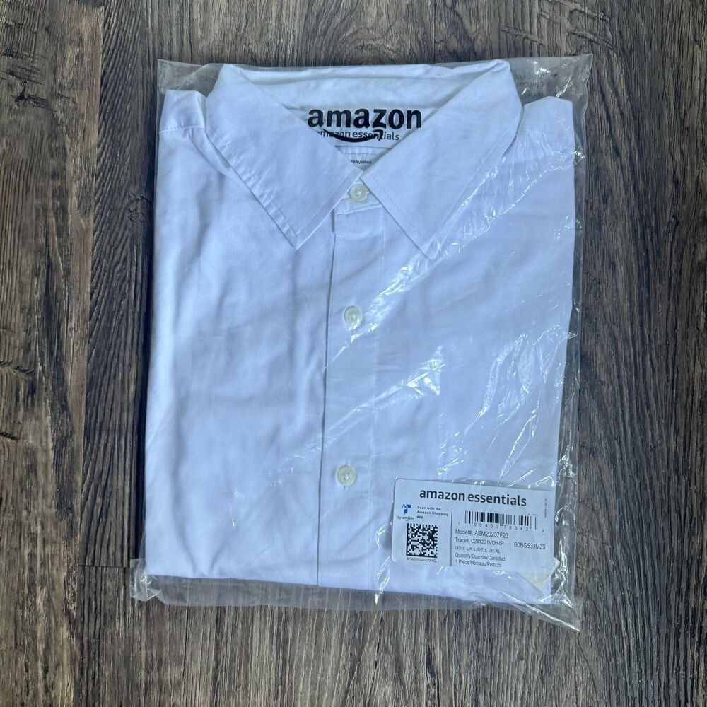 Amazon Essentials white Button Front Long Sleeve Shirt men’s size large - NWT